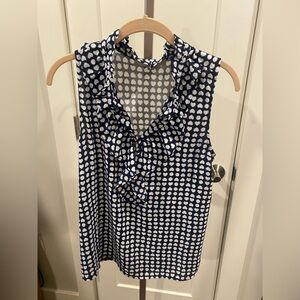 NWOT LOFT Women’s Navy Blue & White Heart & Dot Printed Mixed Media Shell Top